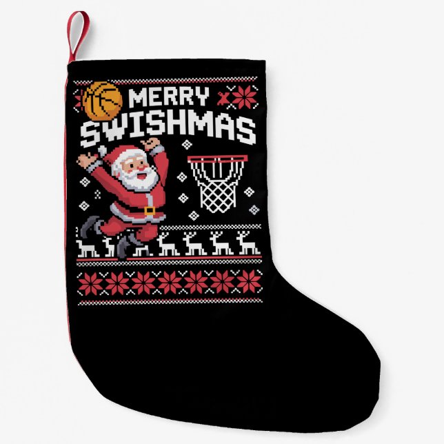 Frohe Swishmas Basketball hässliches Weihnachten X Kleiner Weihnachtsstrumpf (Vorderseite)