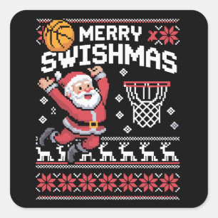 Frohe Swishmas Basketball hässliches Weihnachten X Quadratischer Aufkleber