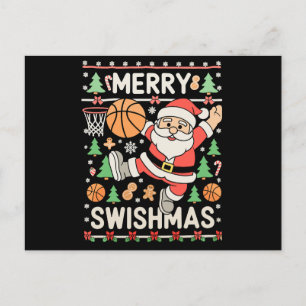 Frohe Swishmas hässliche Weihnachtsbasketball-Weih Feiertagspostkarte
