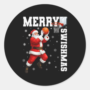 Frohe Swishmas Srt Weihnachten Basketball Xmas Män Runder Aufkleber