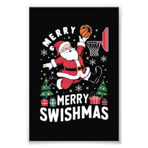 Frohe Swishmas Weihnachten Santa spielt Basketball Fotodruck