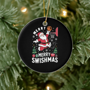 Frohe Swishmas Weihnachten Santa spielt Basketball Keramik Ornament
