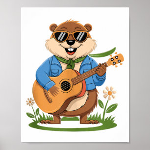 Frohe Tag des Murmeltieres Gitarre spielen Lustige Poster