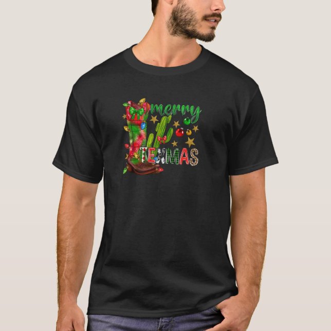 Frohe Texmas mit Cowboy Cowboy Boots Christmas Pa T-Shirt (Vorderseite)