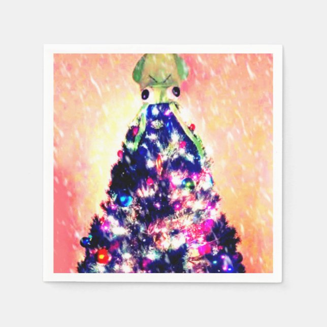 Frohe Tintenfisch-mas Tintenfisch Weihnachtsbaumpa Serviette (Vorderseite)