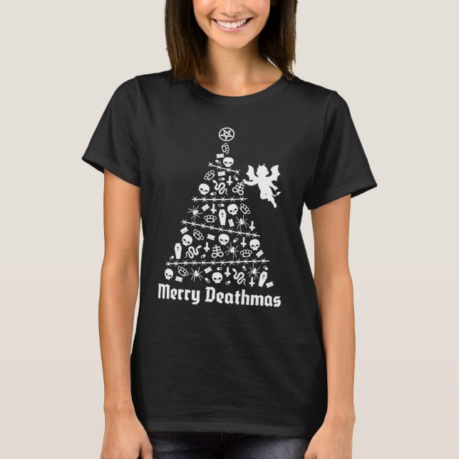 Frohe Tod mas schwarzer Weihnachtsbaum Satanic Dar T-Shirt (Vorderseite)