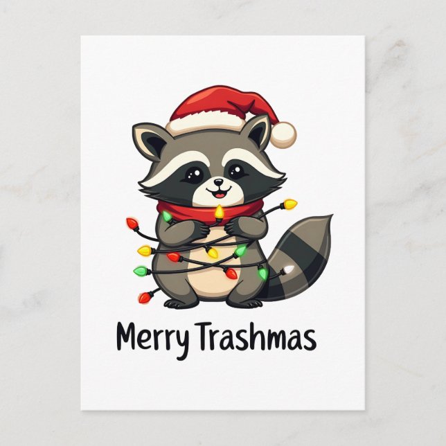Frohe Trashmas Funny Raccoon Weihnachtsfeiertag Postkarte (Vorderseite)