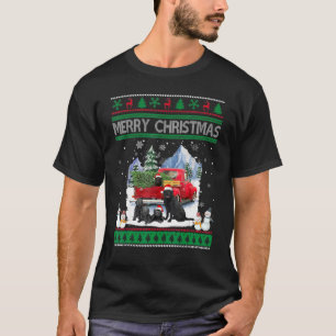 Frohe Ugly Christmas Black Lab Hat Santa Red Truck T-Shirt