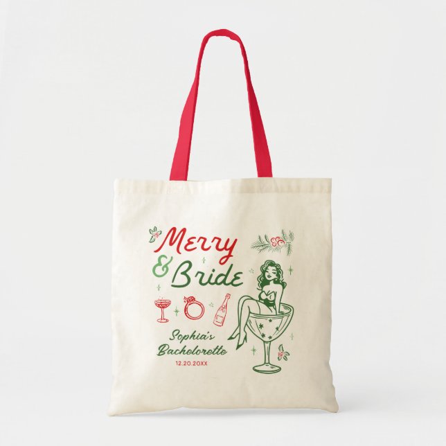 Frohe und bride Weihnachtsbachelorette Tote Bag Tragetasche (Vorne)
