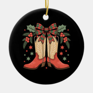 Frohe und helle Cowgirl Boot Weihnachtsweihnachtsz Keramik Ornament