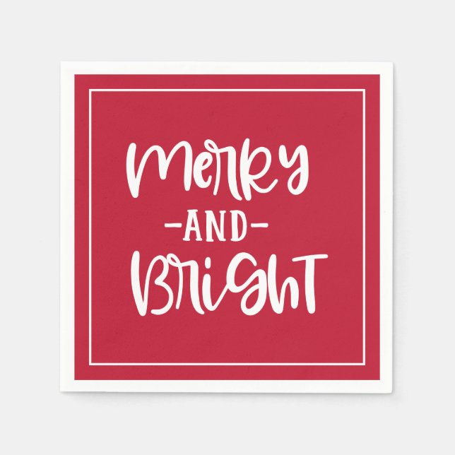 Frohe und helle festliche Skripte Red Holiday Serviette (Vorderseite)