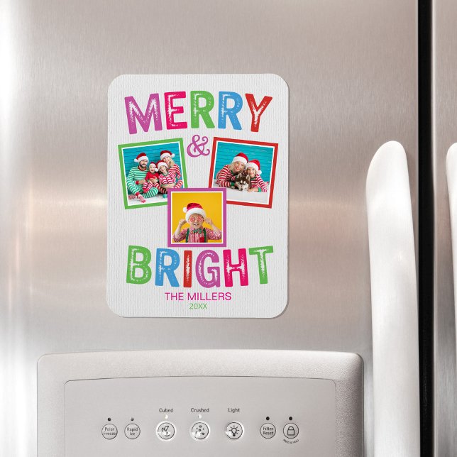Frohe und helle Foto Weihnachten Magnet (Merry and Bright Colorful Rainbow Christmas Photo Magnet)