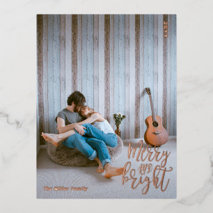 Frohe und helle Foto Weihnachts-Rose Gold Folien Feiertagspostkarte