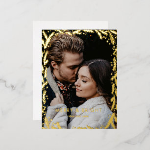 Frohe und helle Golden Kranz Foto Weihnachten  Folien Feiertagspostkarte