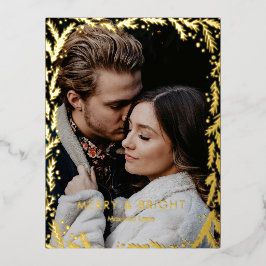 Frohe und helle Golden Kranz Foto Weihnachten Folien Feiertagspostkarte