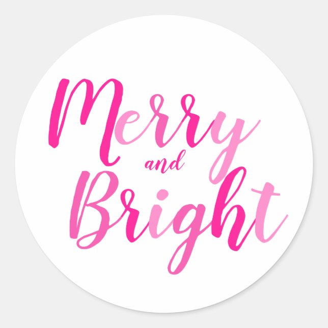 Frohe und helle Hot Pink Script Weihnachten Runder Aufkleber (Vorderseite)