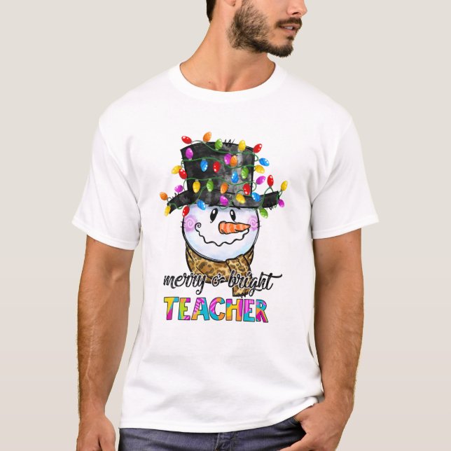 Frohe und helle Lehrerin Snowman Weihnachtslicht F T-Shirt (Vorderseite)