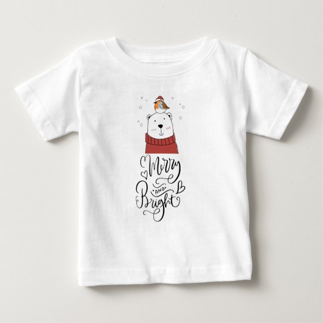 Frohe und helle Niedliche Baby Weihnachtsbär T-shirt (Vorderseite)