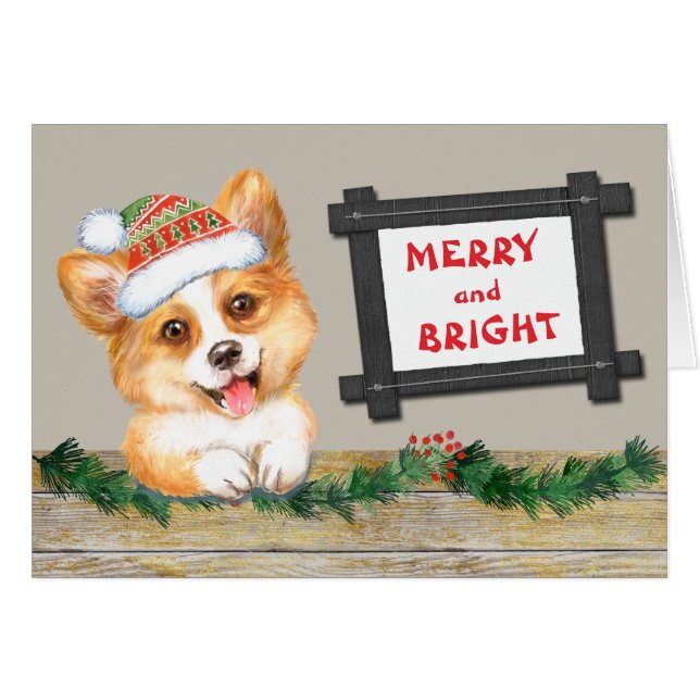 Frohe und helle Niedliche Corgi Dog Weihnachten (Vorderseite (Horizontal))
