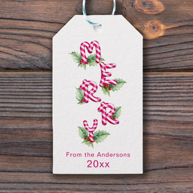 Frohe und helle Red Candy Cane Weihnachten Geschenkanhänger (Von Creator hochgeladen)