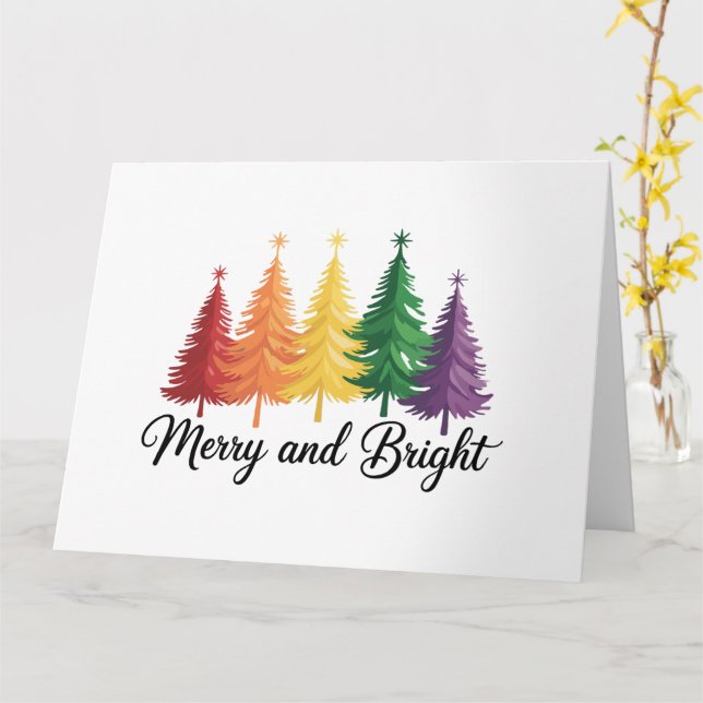 Frohe und helle Regenbogen Weihnachtsbaum Gay LGBT Karte (Gelbe Blume)