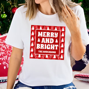 Frohe und helle Retro Red Checkerboard Weihnachten T-Shirt
