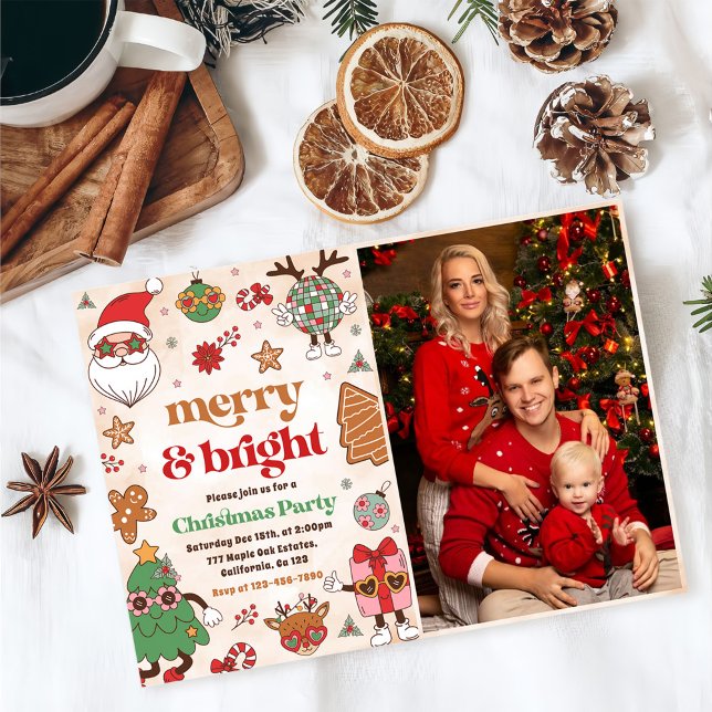 Frohe und helle Retro Weihnachtsfeier Einladung (Von Creator hochgeladen)