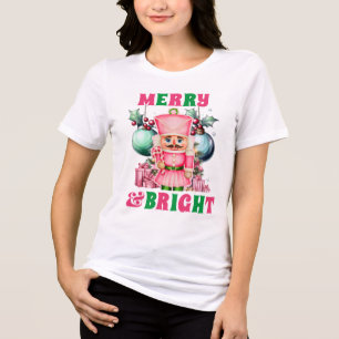Frohe und helle rosa Weihnachtscreme Tri-Blend Shirt