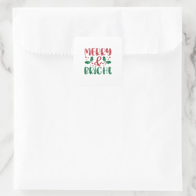 Frohe und helle Rot und Grün Heilige Weihnachten Quadratischer Aufkleber (Tasche)