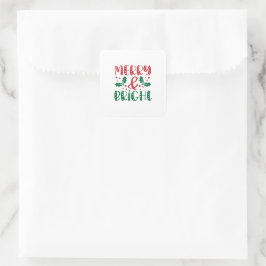 Frohe und helle Rot und Grün Heilige Weihnachten Quadratischer Aufkleber
