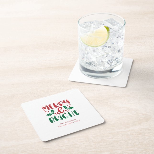 Frohe und helle Rot und Grün Heilige Weihnachten Rechteckiger Pappuntersetzer (Vor Ort)