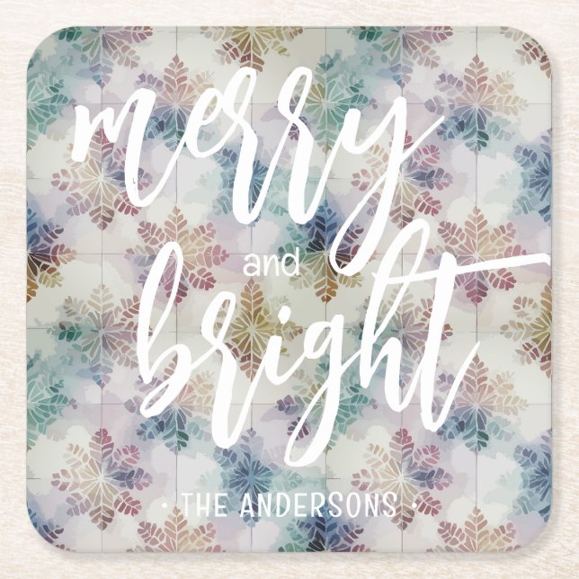 Frohe und helle Schneeflocken Weihnachten Rechteckiger Pappuntersetzer (Vorderseite)