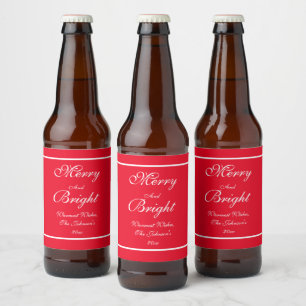 Frohe und helle Skripte rustikale Red Christmas Bierflaschenetikett