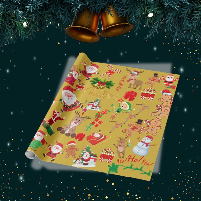 Frohe und helle Weihnachten auf goldenem Hintergru Geschenkpapier (Von Creator hochgeladen)