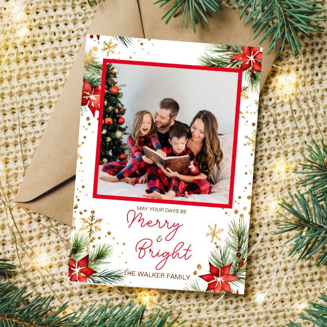 Frohe und helle Weihnachten ein Foto (Merry and bright Christmas one photo Holiday Card editable template digital download)