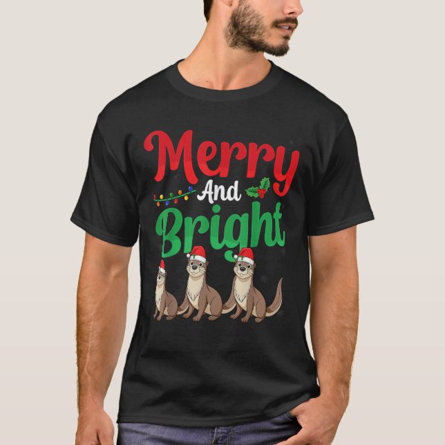 Frohe und helle Weihnachten Otter Tragen Weihnacht T-Shirt (Vorderseite)