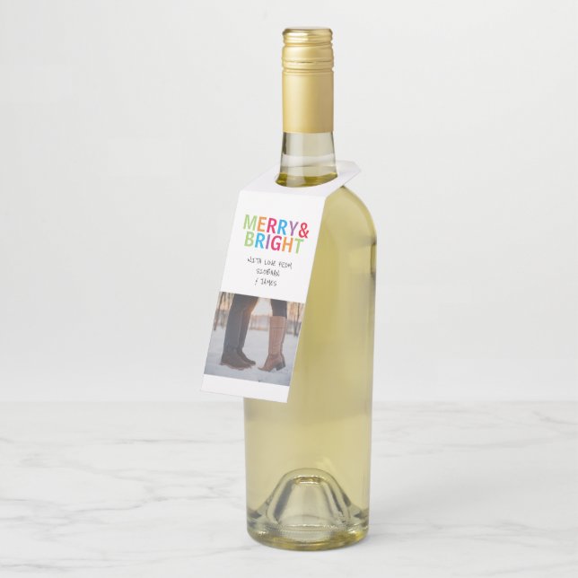 Frohe und helle Weihnachten Personalisiert Flaschenanhänger (Angewinkelt)