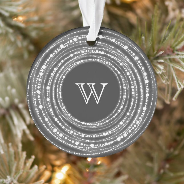 Frohe und helle Weihnachts-Glitzern Monogram-Foto Ornament (Baum)