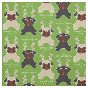 Frohe und helle Weihnachts-Mops-Rentiers Stoff