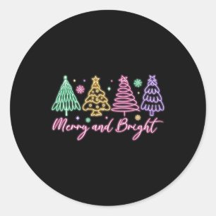 Frohe und helle Weihnachtsbaum Merry Xmas Girl Wo Runder Aufkleber