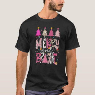 Frohe und helle Weihnachtsbaum Pink Leopard Merry T-Shirt