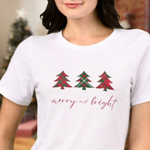 Frohe und helle Weihnachtsbäume Rot grüner Tartan Tri-Blend Shirt