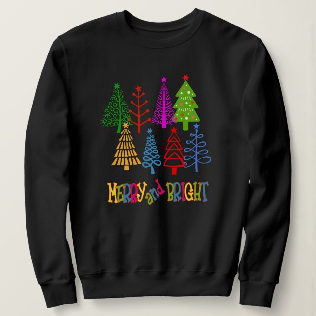 Frohe und helle Weihnachtsbaumen Sweatshirt (Design vorne)