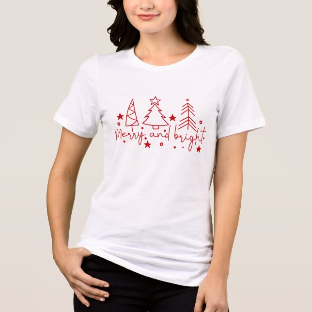 Frohe und helle Weihnachtsbaumen Tri-Blend Shirt (Vorderseite)