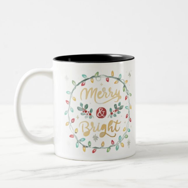 Frohe und helle Weihnachtsbeleuchtung Wreath Holid Zweifarbige Tasse (Links)