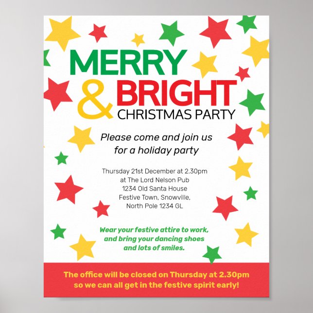 Frohe und helle Weihnachtsbüros Party Sterne Poster (Vorne)
