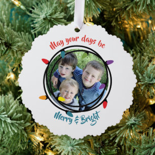 Frohe und helle Weihnachtsleuchten mit Foto Ornament Karte