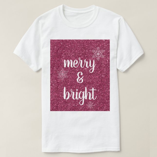Frohe und helle Weihnachtsschneeflocken Roter Glit T-Shirt (Design vorne)