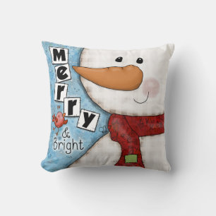 Frohe und helle Weihnachtsschneemann und Red Bird Kissen