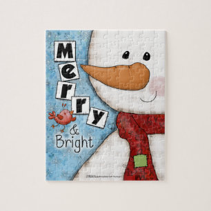 Frohe und helle Weihnachtsschneemann und Red Bird Puzzle